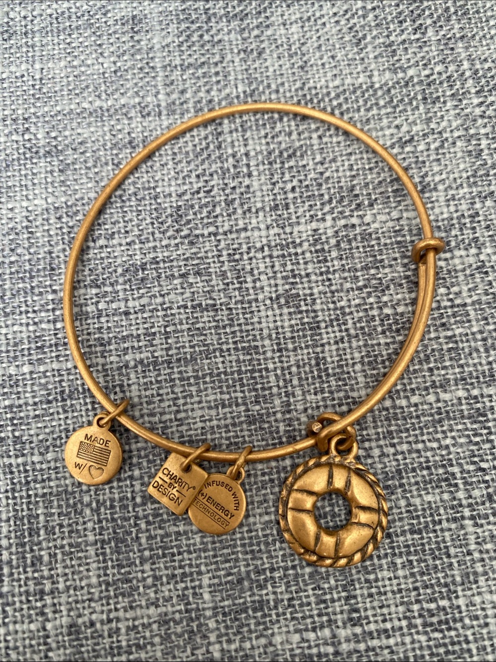 Alex and Ani Gold Tone Lifesaver Charm Bangle Bracelet